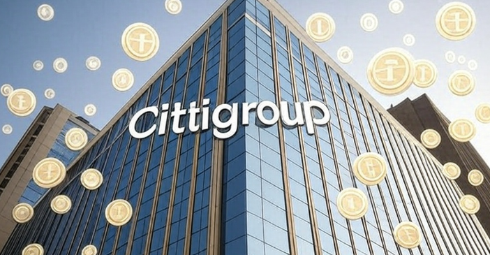 Fachada del Citigroup y una lluvia de monedas.