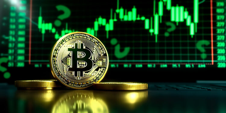 BTC con gráficos y signos de interrogación.